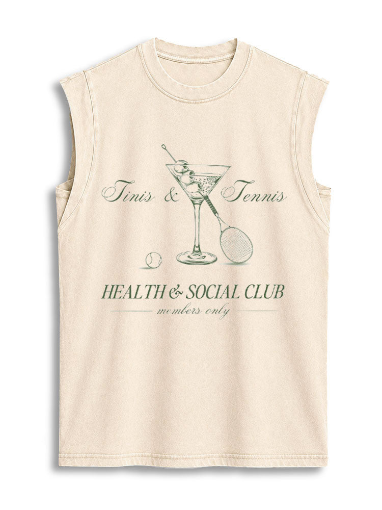Tinis & Tennis HEALTH & SOCIAL CLUB Vintage Washed Cotton Tank Top