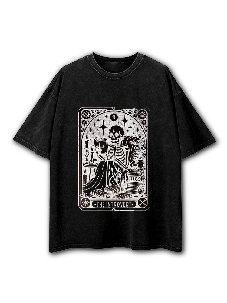 Tarot Card Witchy Introvert Skull  Washed T-Shirt