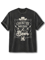 Country Music And Beer Washed T-Shirt
