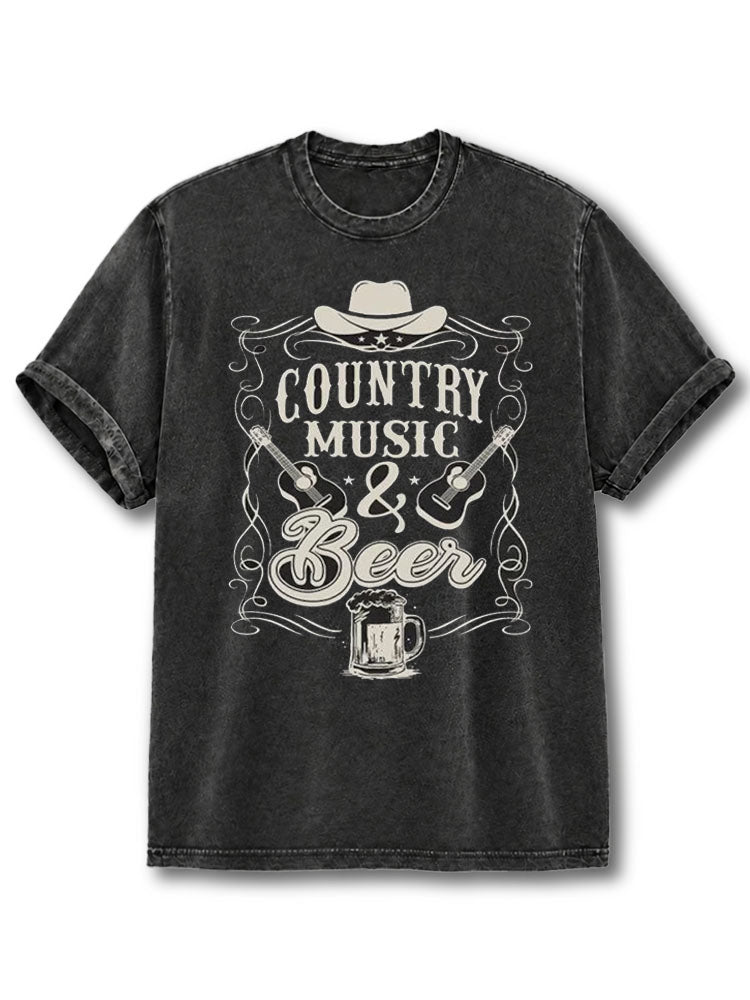 Country Music And Beer Washed T-Shirt