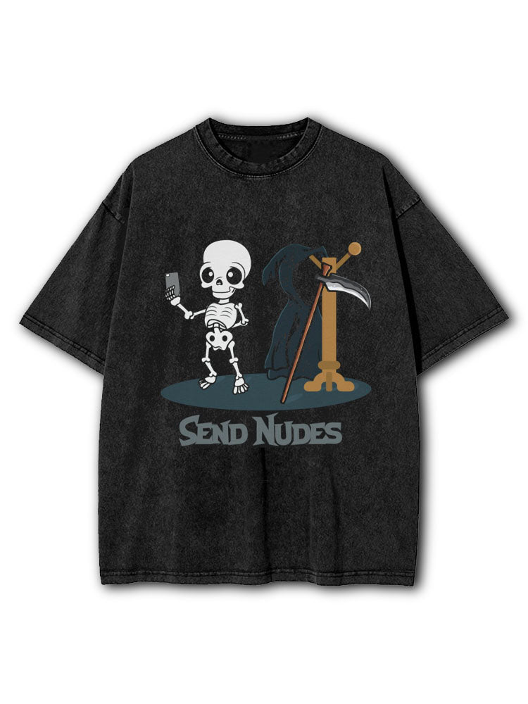 Grim Reaper Send Nudes Washed T-Shirt