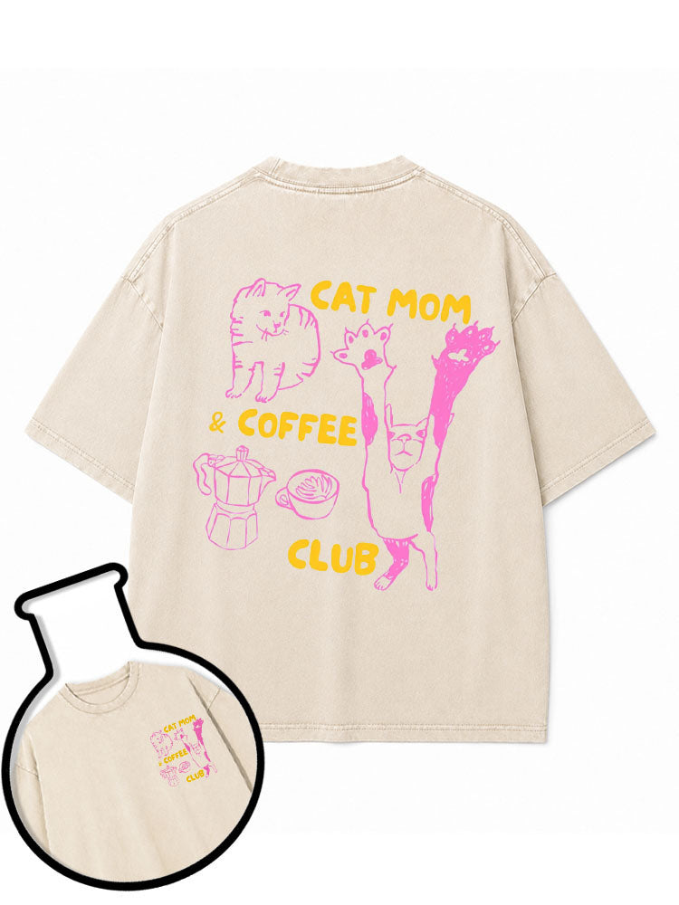 CAT MOM & COFFEE CLUB Washed T-Shirt
