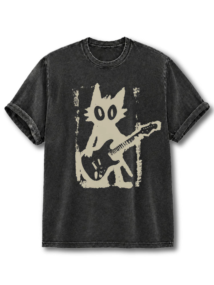 Rock Star Cat Washed T-Shirt