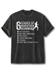 6 Stages of Marathon Running Washed T-Shirt