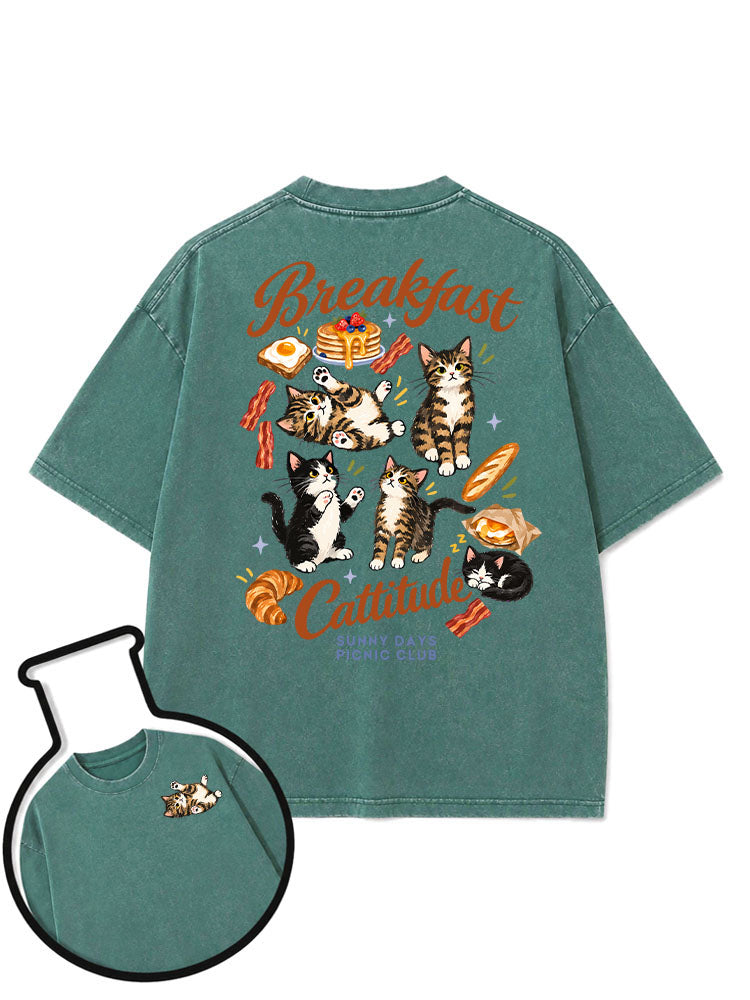 Breakfast Cattitude SUNNY DAYS PICNIC CLUb Washed T-Shirt