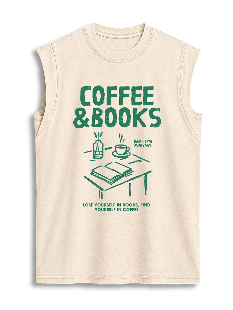 LOSE YOURSELF IN BOOKS FIND YOURSELF IN COFFEE Vintage Washed Cotton Tank Top