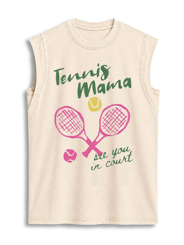 Tennis Mamasee you in court Vintage Washed Cotton Tank Top