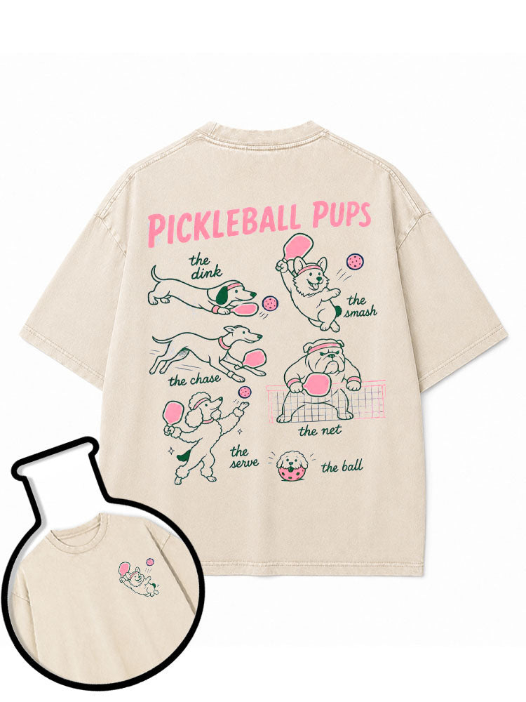 Funny Dog Pickleball Washed T-Shirt