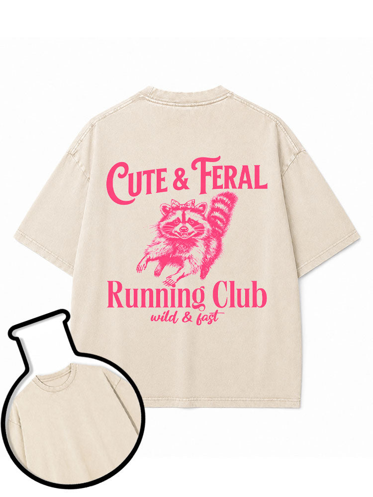CUTE & FERAL Running Club Washed T-Shirt