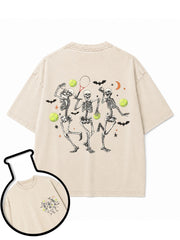 Dancing Skeletons Tennis Halloween Washed T-Shirt