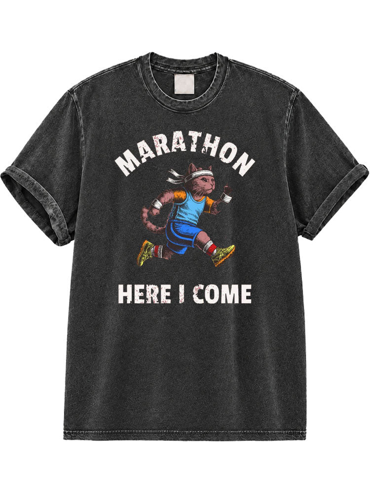 Marathon Here I Come Washed T-Shirt