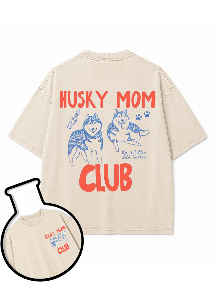 HUSKY MOM CLUB Washed T-Shirt
