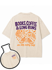 BOOKS COFFEE & LONG RUNS ALL DAY EVERY DAY Washed T-Shirt