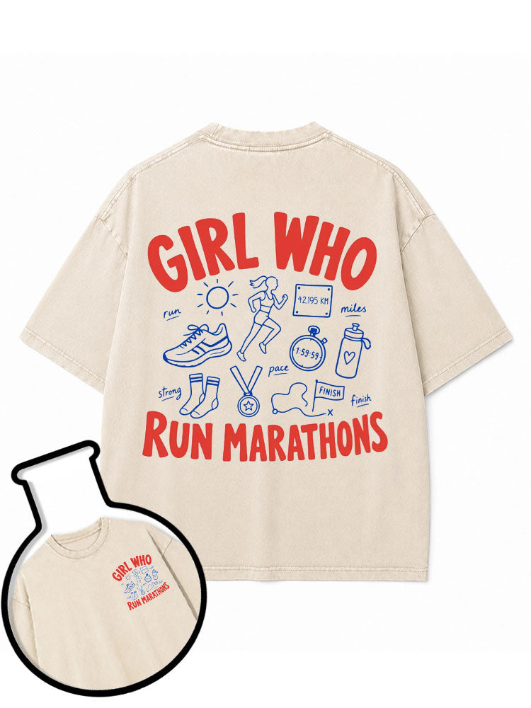 GIRL WHO RUN MARATHONS Washed T-Shirt