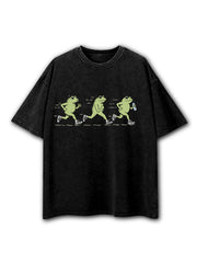 Funny Jogging Frogs Washed T-Shirt